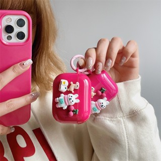 เคสหูฟัง ลายกระต่ายน่ารัก สีแดงกุหลาบ สําหรับ Airpods 1 2 Generation AirPodspro Apple Airpods 3 Generation