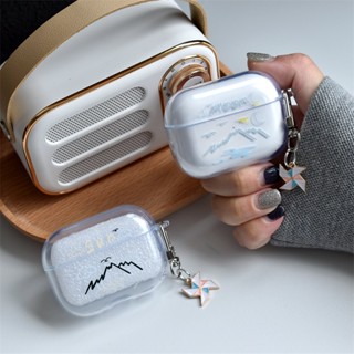 เคสหูฟัง ลายภูเขา ดวงอาทิตย์ ดวงจันทร์ เรียบง่าย สําหรับ Apple airpods 1 2 3 pro