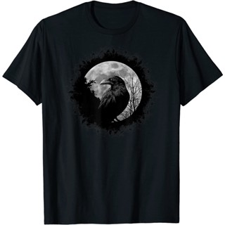 เสื้อยืด Mystic Black Crow Artwork Full Moon Raven : เสื้อผ้า รองเท้า และเครื่องประดับ