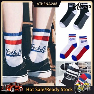 แฟชั่น Harajuku ฝ้ายตัวอักษร Stripe สเก็ตบอร์ด Unisex คู่ Sport Socks