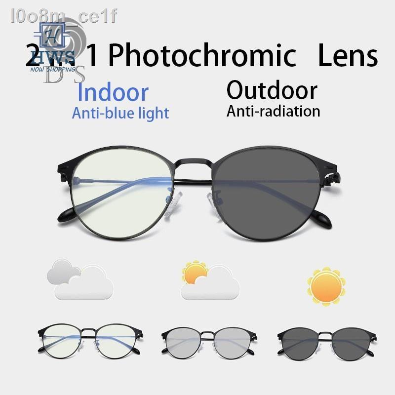 【ready stock】Anti radiation Photochromic eye glasses for women men replaceable lens computer blue light glasses/Photochr