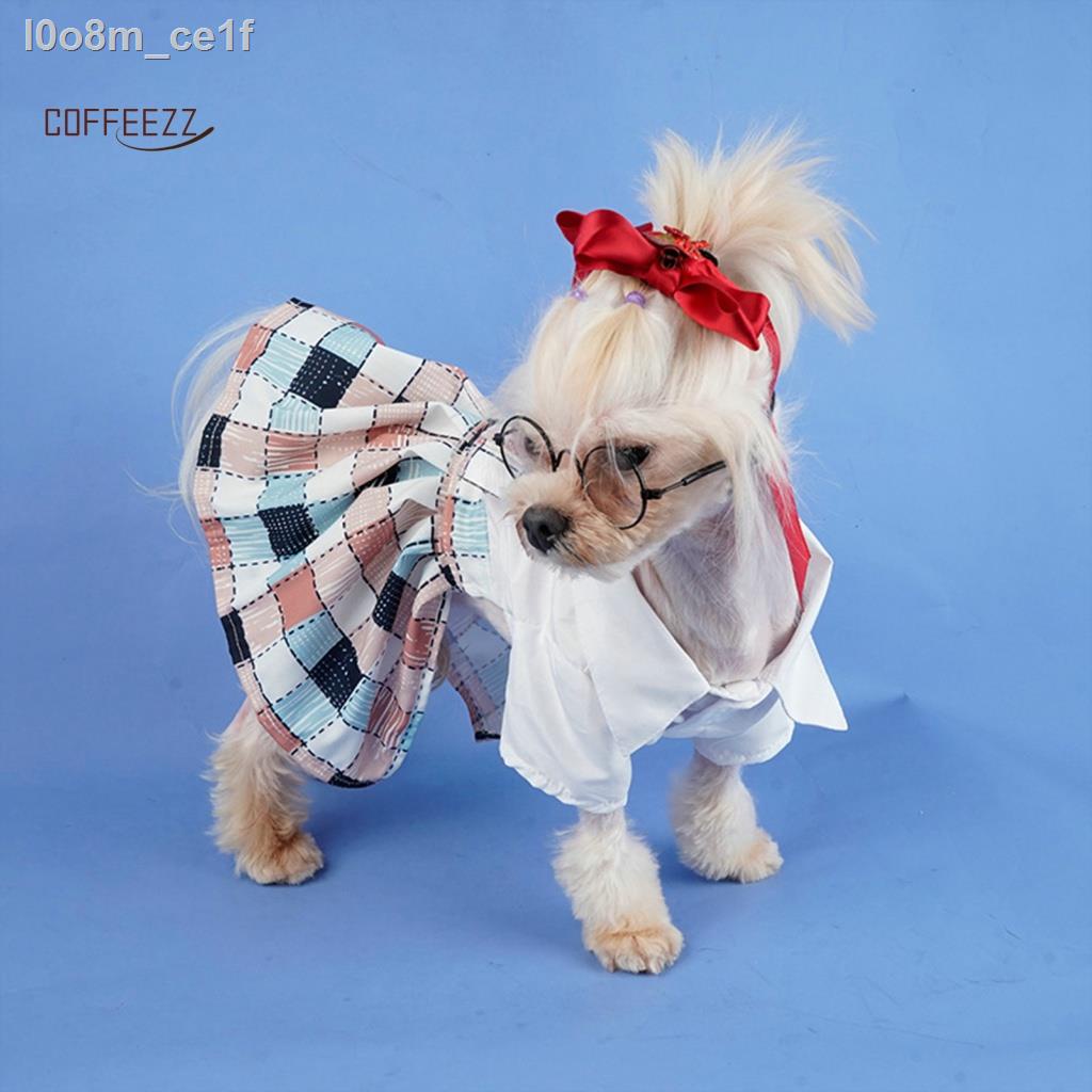 coffeezz Breathable Dog Dress Daily Wear Pet Cat Dog Bowknot Plaid Shirt Dress Adorable