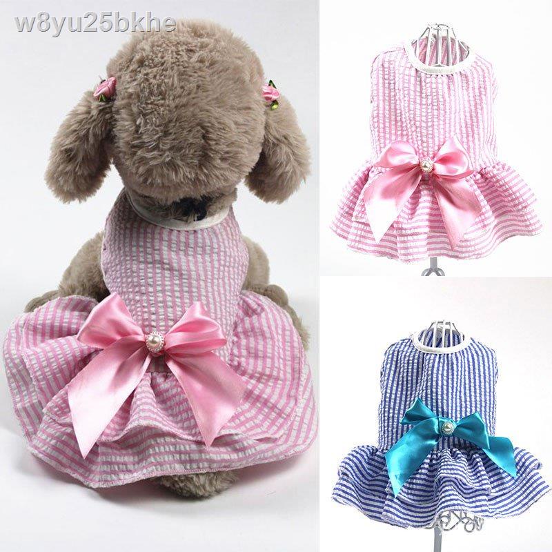 New Fashion Dog Skirt Bow Stripes Dress Pet Dog Bow Princess Dress Comfortable Cotton Soft Pet Dog B