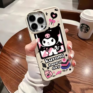 เคสโทรศัพท์มือถือ ซิลิโคน กรอบโลหะ ลาย Kuromi happy day แฟชั่น สําหรับ iphone 14ProMax 11 13 12 7Plus 8 X XS Max