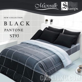 STAMPS ชุดผ้าปูที่นอน ลายแพนโทน Black Pantone ST93 สีดำ #แสตมป์ส ชุดเครื่องนอน ผ้าปู ผ้าปูเตียง ผ้านวม ผ้าห่ม กราฟิก