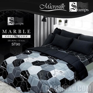 STAMPS ชุดผ้าปูที่นอน ลายหินอ่อน Marble ST90 สีดำ #แสตมป์ส ชุดเครื่องนอน ผ้าปู ผ้าปูเตียง ผ้านวม ผ้าห่ม กราฟิก