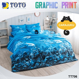 TOTO ชุดผ้าปูที่นอน ลายปลาโลมา Dolphin Graphic TT706 สีน้ำเงิน #โตโต้ ชุดเครื่องนอน ผ้าปู ผ้าปูเตียง ผ้านวม กราฟฟิก