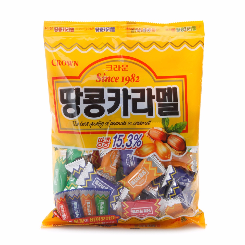 ลูกอมถั่วเกาหลี รสคาราเมล crown peanut caramel candy 120g 땅콩카라멜 ขนมเกาหลี