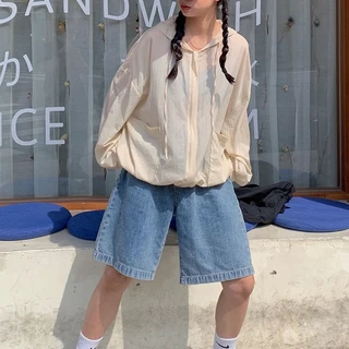 กางเกงยีนส์ขาสั้นผู้หญิง เอวสูง ผ้ายีนส์ ใส่สบาย แมทง่าย สไตล์เกาหลี S-4XL เก็บเงินปลายทาง