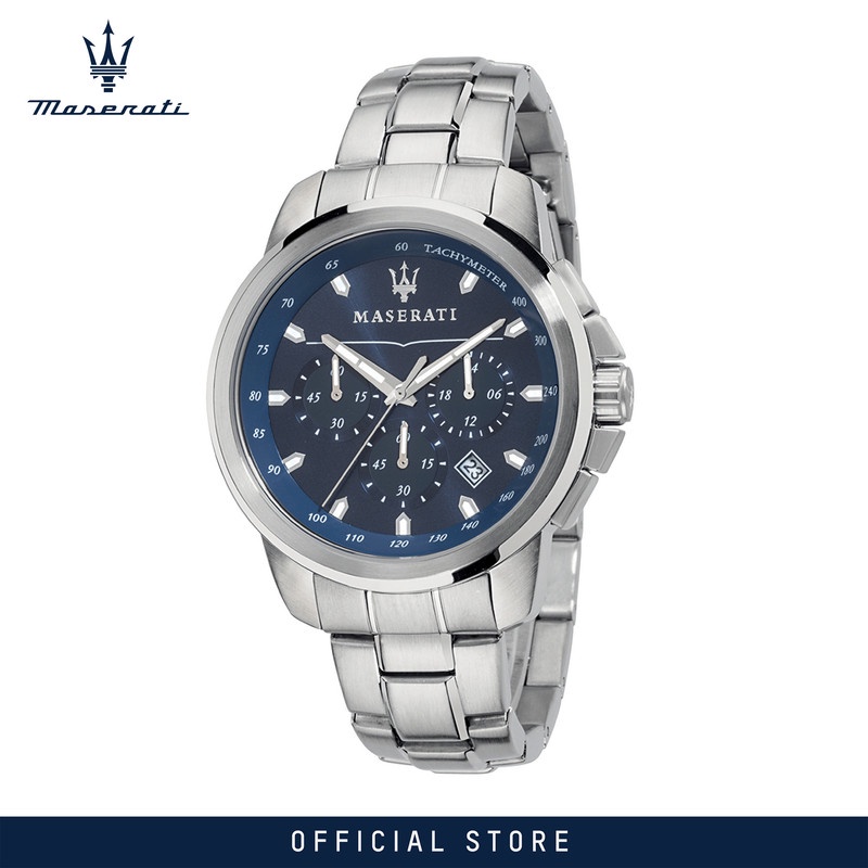 【2 Years Warranty】 Maserati Successo 44mm Blue Dial Men's Chronograph Quartz นาฬิกาข้อมือ R8873621002 With Luminous Dial Hands