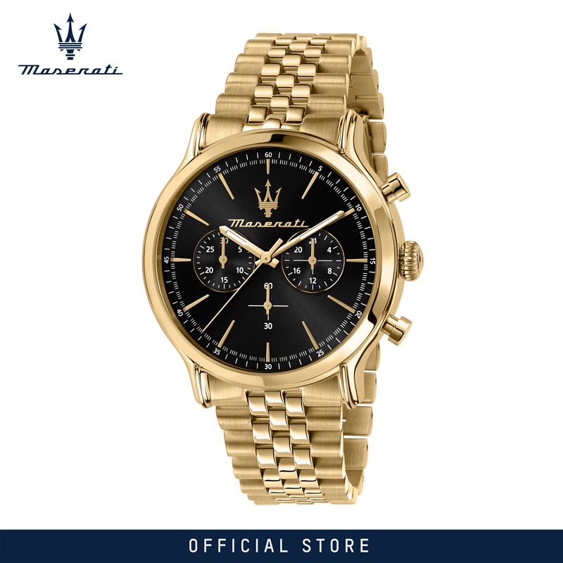 【2 Years Warranty】 Maserati Epoca 42mm Black Dial Men's Chronograph Quartz นาฬิกาข้อมือ R8873618023 With Luminous Hands