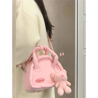 ☈₪▥Plush Messenger Bag ฤดูใบไม้ร่วงและฤดูหนาว Cloud Bag กระเป๋าสะพายแบบพกพาแบบสบาย ๆ กระเป๋าผ้าฝ้ายน่ารัก Niche Commutin