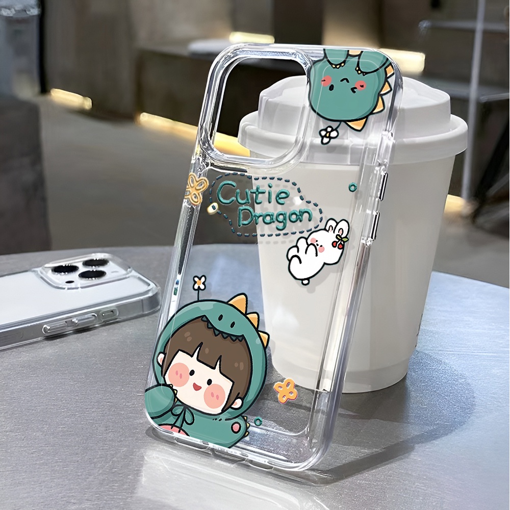 เคสโทรศัพท์มือถือ แบบใส กันกระแทก ลายการ์ตูนไดโนเสาร์น่ารัก สําหรับ iphone 14 pro max 11 13 12 7 8 Plus X XR XSMax