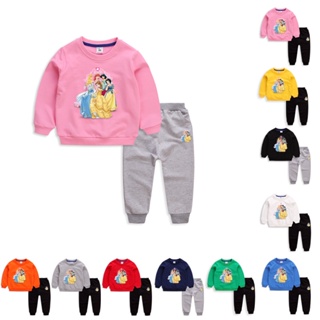 **ใหม่ ชุด** 8 Colors Kids Long Sleeve Cotton  snow white Cartoon Sweater+ Pants Set(Wholesale Available)