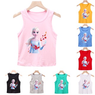 **Ready Stock ** 8 Colors Girls Frozen Princess Cartoon Cotton Elsa Singlet  Kids Tank Top 90-140cm 0-10 Years (Wholesale Available)