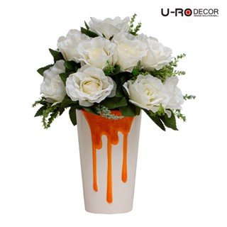 U-RO DECOR ช่อลิลลี่&amp;กุหลาบคละสีในกระถางดอกไม้ (ราคารวมดอกไม้) รุ่น FLOW-M RED (โฟลว-เอ็ม) สีแดง กระถางใส่ของ