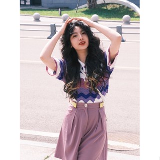 💞ขายใหญ่💞เกลือเบาสุกเค็มหวานไฮเอนด์ลดอายุ สวยสไตล์ฝรั่ง เสื้อยืดคอโปโลสีม่วง สูทสองชิ้น กางเกงขายาว