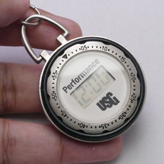 นาฬิกา Vintage มือสองญี่ปุ่น Pocket Watch นาฬิกาพกUSGระบบQUARTZ LCD DIGITAL ทรงกลม กรอบเงิน หน้าขาว หน้าปัด 44มม