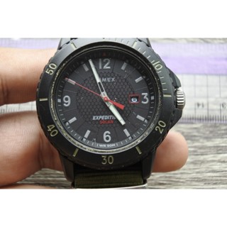 นาฬิกา Vintage มือสองญี่ปุ่น TIMEX EXPEDITION ระบบ SOLAR ผู้ชาย ทรงกลม กรอบดำ หน้าดำ หน้าปัด 48มม สายผ้า