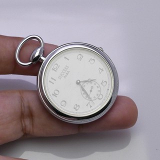 นาฬิกา Vintage มือสองญี่ปุ่น Pocket Watch นาฬิกาพก SUCCESS ALBA V707 9000  ทรงกลม กรอบเงิน หน้าขาว หน้าปัด 37มม