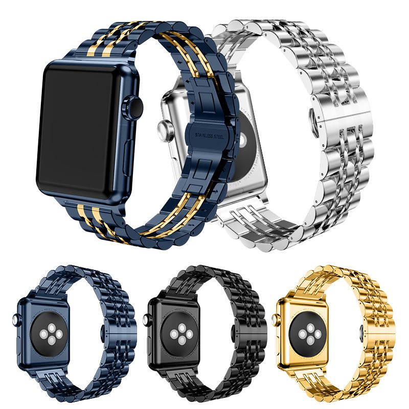 ♠✙เหมาะสำหรับ Apple Watch iwatchS7/8 สายโซ่โลหะเข็มขัดเหล็กผู้ชายและผู้หญิงสายรัดข้อมืออารมณ์ iwatch6SE5