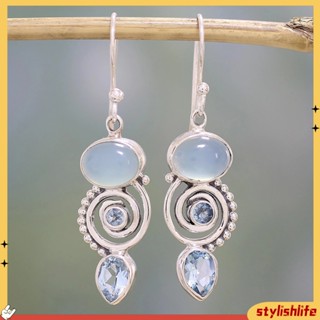 {stylishlife} Vintage Oval/Pear Faux Chalcedony Topaz Spiral Dangle Drop Hook Earrings