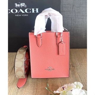 💥🍊รุ่นใหม่กระเป๋าสะพายสีส้ม 🍊Coach North South Mini Tote With Signature 
สี Tangerine สวยมากสีใหม่คร้าแม่