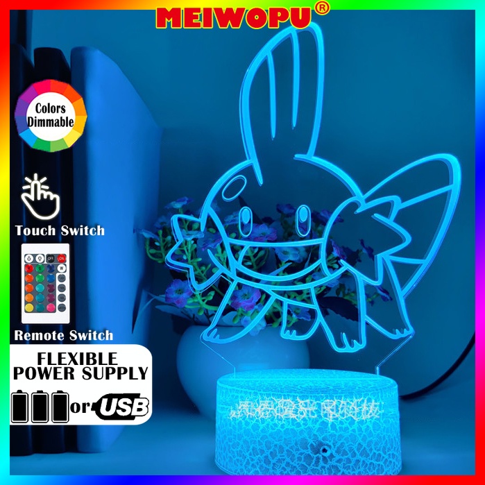 ❤❤❤ღღRETAIL and WHOLESALE Cute Pokemon Night Light Mudkip Lights 3D Anime Peripherals 16 Color Dimmi