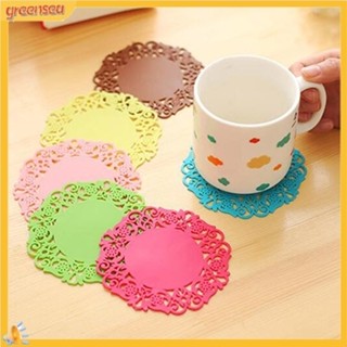 (greensea) แผ่นรองแก้วซิลิโคนลายดอกไม้ 6 ชิ้น