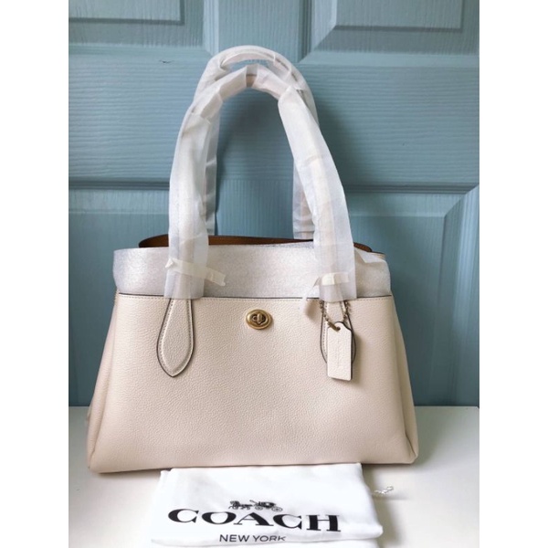 👜💥New COACH  Lora Carryall สีขาว หนัง📌รอเช็คสต๊อกก่อน