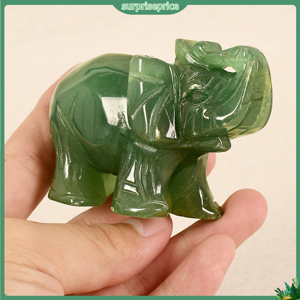 <surprise> หินหยก สีเขียว แกะสลัก รูปช้าง ขนาด 5 ซม.