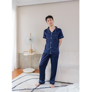 ชุดนอน Muslin pajamas [ โค้ด MUSSEP130 ลด 130 ฿]ผู้ชาย ซาติน Silk Satin เนื้อนุ่มละมุนผิว ใส่สบายไม่ร้อน (รุ่น Y18/Y19)