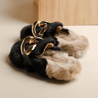 ใหม่ JW Plush ด้านล่างหนากันลื่นสวมทนแฟชั่นรองเท้าแตะสุภาพสตรีสีทอง