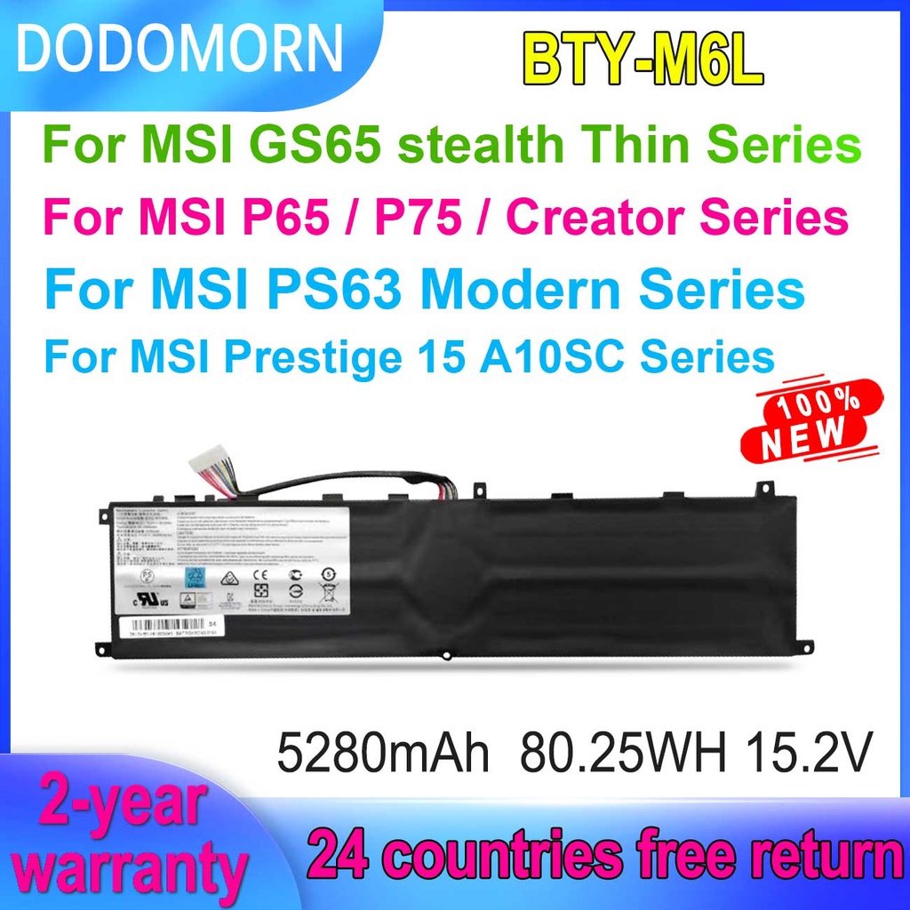 DODOMORN BTY-M6L แบตเตอรี่แล็ปท็อปสำหรับ MSI GS65 GS75 Stelth บาง8RF 9SE P65 P75 Creator Prestige 15