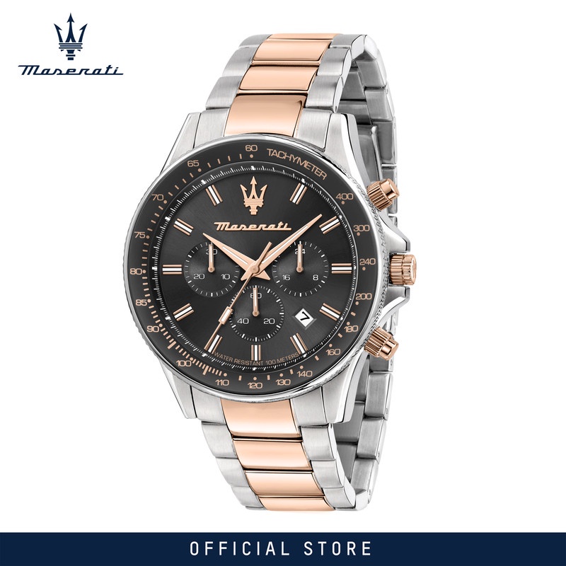 【2 Years Warranty】 Maserati Sfida 44mm Men's Chronograph Quartz นาฬิกาข้อมือ R8873640021 With Luminous Dial Hands