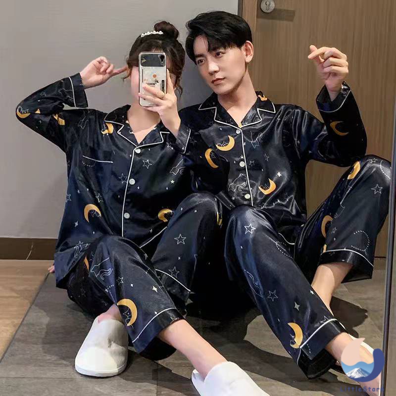ชุดนอนสำหรับคู่รักซาตินมีลาย LกับXL มี11ลาย couple pajamas【LittleStar6】