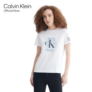 CALVIN KLEIN เสื้อยืดผู้หญิง ทรง Regular รุ่น J221273 YAF - สีขาว