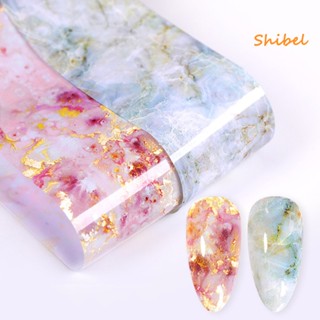 HOT_ Marble Stained Starry Nail Art Sticker สีชมพู สติ๊กเกอร์ฟอยล์สีฟ้า