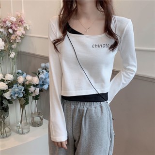 เสื้อยืดแขนยาว แบบเข้ารูป เข้ากับทุกการแต่งกาย สไตล์เกาหลี สําหรับผู้หญิง