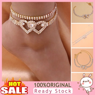 [B_398] 1Pc/2Pcs Foot Chain Geometric Adjustable Extended Chain Sparkling Anti-rust Decorate Rhinestone Double Heart Ankle Bracelet Jewelry Accessory