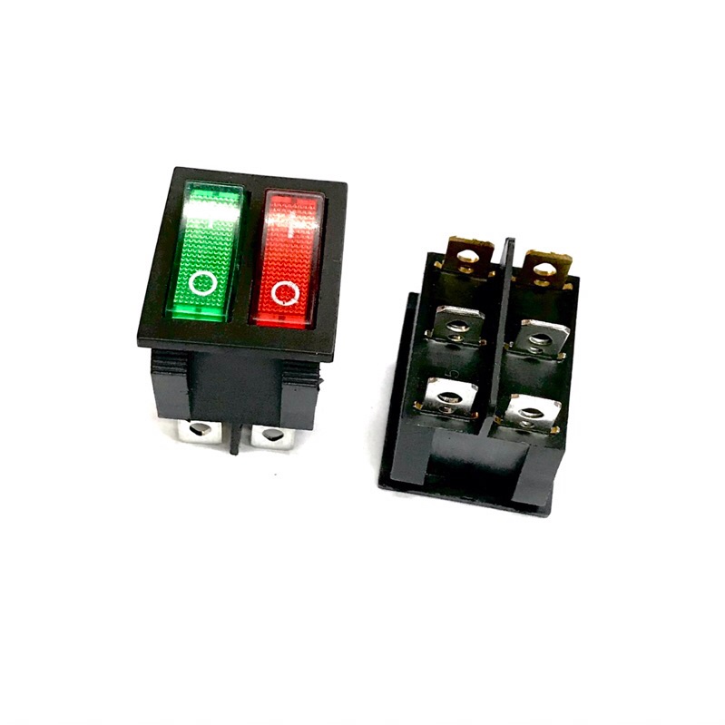 Switch สวิตช์รุ่น KCD6 -15A-250VAC Switch ON OFF แบบคู่แดงเขียว 6 ขา มีสินค้าพร้อมส่งในไทย