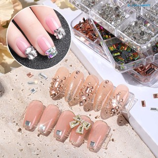 Calciummj 1 Box 6 Grids Nail Rhinestones Flat Bottom Nail Art Accessories 3D Nail