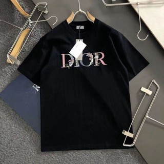 Dior ใหม่ เสื้อยืดแขนสั้น พิมพ์ลายดอกไม้ สไตล์คลาสิก แฟชั่นฤดูร้อน สําหรับผู้ชาย