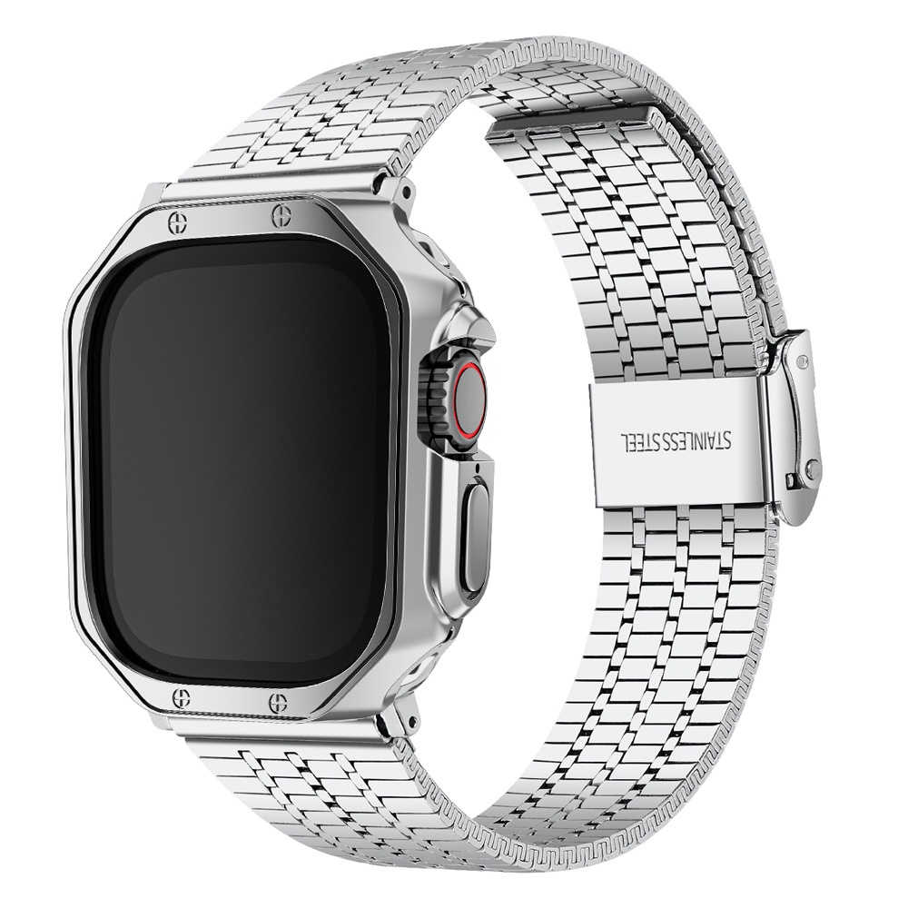 ₪for Apple Watch Ultra Band + TPU Case Bumper 49mm 45mm 44mm 41mm 40mm Stainless Steel Strap iWatch 8 7 6 5 4 3 SE Corre