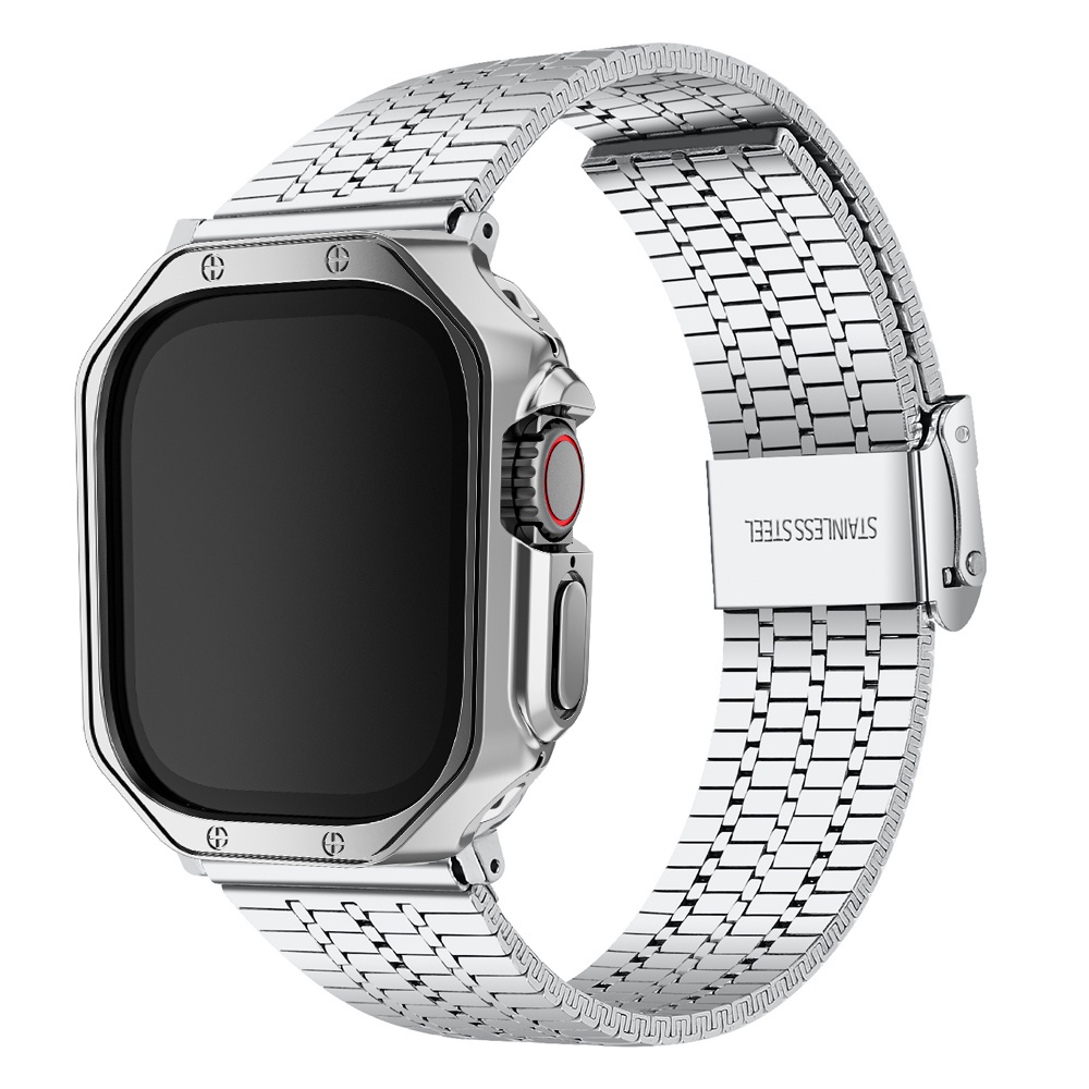 ₪for Apple Watch Ultra Band + TPU Case Bumper 49mm 45mm 44mm 41mm 40mm Stainless Steel Strap iWatch 