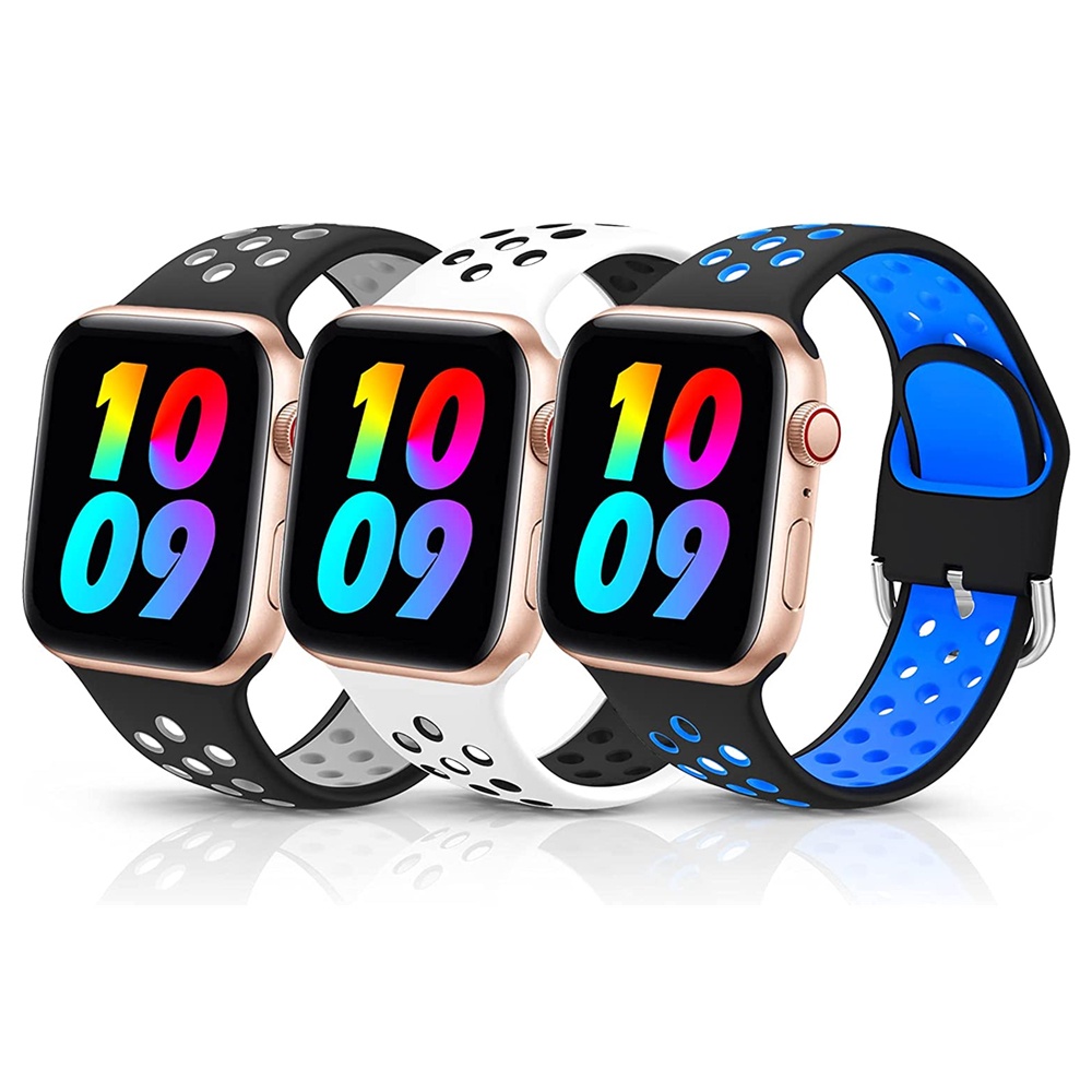 ◄◕☬3 Pack Sport Breathable Bands for Apple Watch Band 44mm 42mm 40mm 38mm Soft Silicone Wristband Strap for iWatch 6 5 4