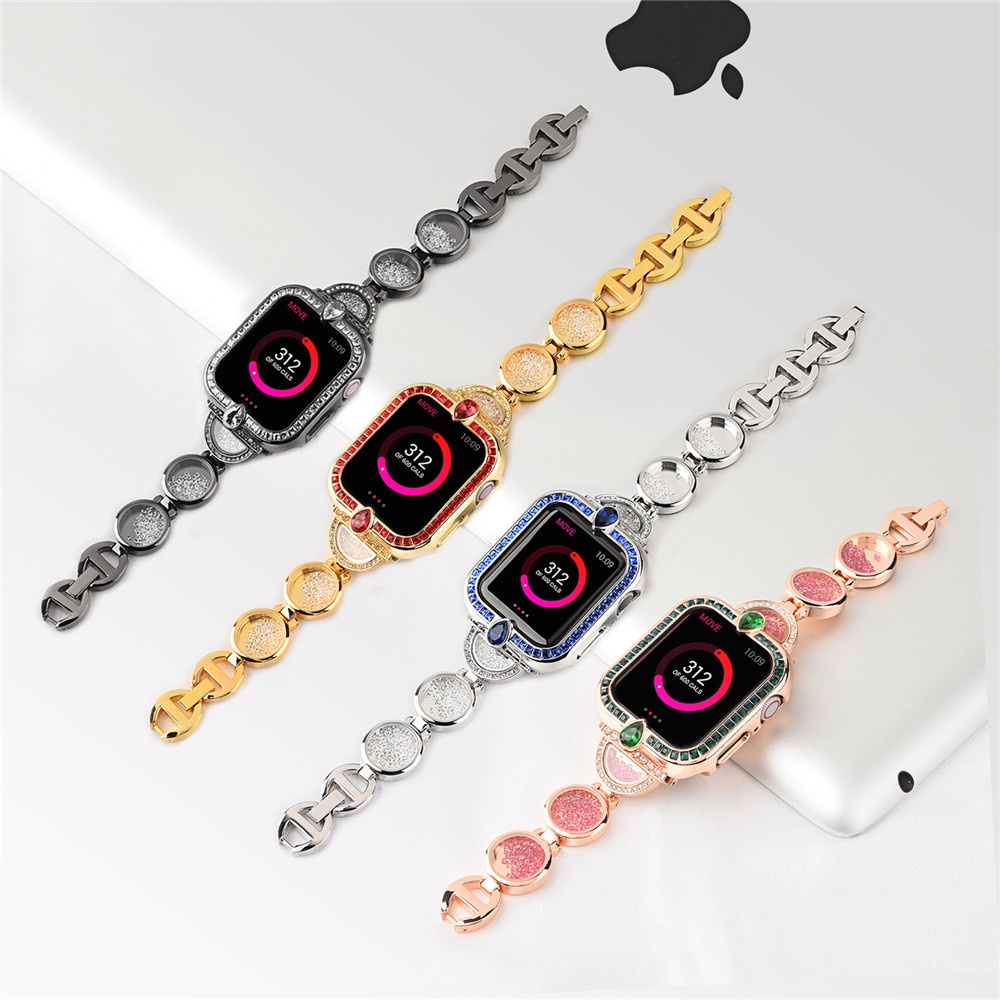 ♝Women Luxury Band for Apple Watch Bands 40mm 38mm 44mm 42mm Bling Wristband Sleek Metal Case for iWatch SE 6/5/4/3/2/1