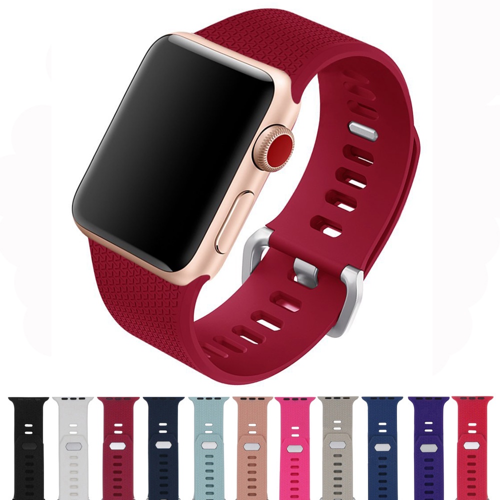 ☞◎✒Sport Silicone Strap For Apple Watch 6 SE 5 4 3 2 1 Band 44mm 40mm iwatch band 38mm 42mm Bracelet Wrist belt Metal Bu