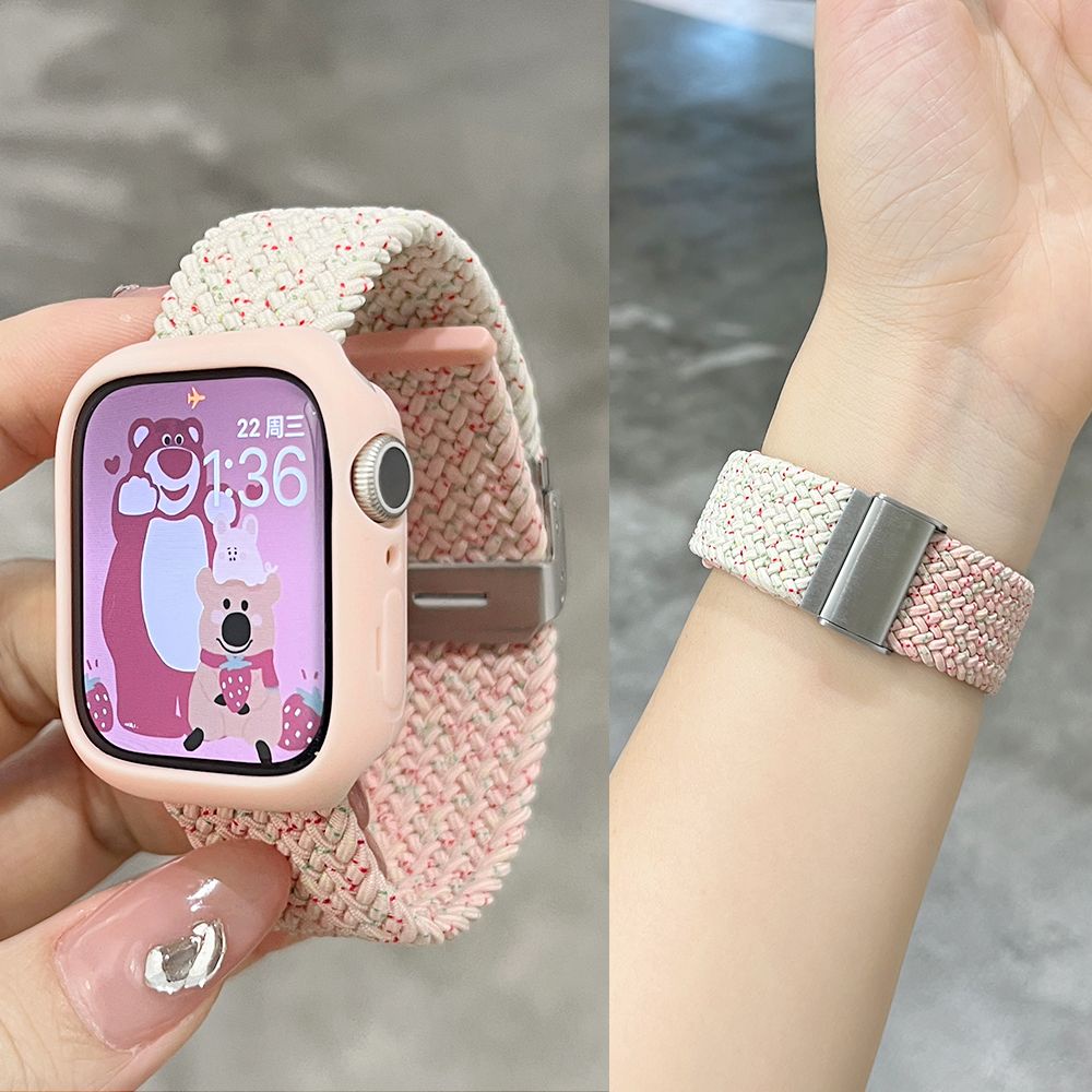 ▲△✠เหมาะสำหรับสาย Apple Watch applewatch จับคู่สีไนลอนยืดหยุ่นสบาย ๆ iwatch78se กีฬาระบายอากาศ