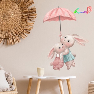 【AG】Wall Sticker Self-adhesive Anti-Tear Animal Pattern Decorative Non-fading Cartoon Bunny Umbrella Easter Bedroom Home Supply